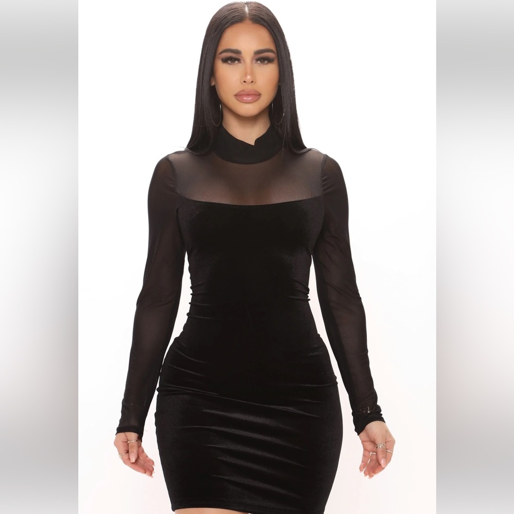 Black Velvet and Mesh Dress